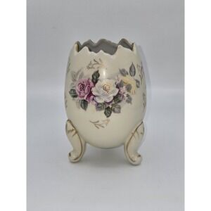 Inarco Japan Vintage Beige‎ Hand Painted Footed Porcelain Cracked Egg Vase